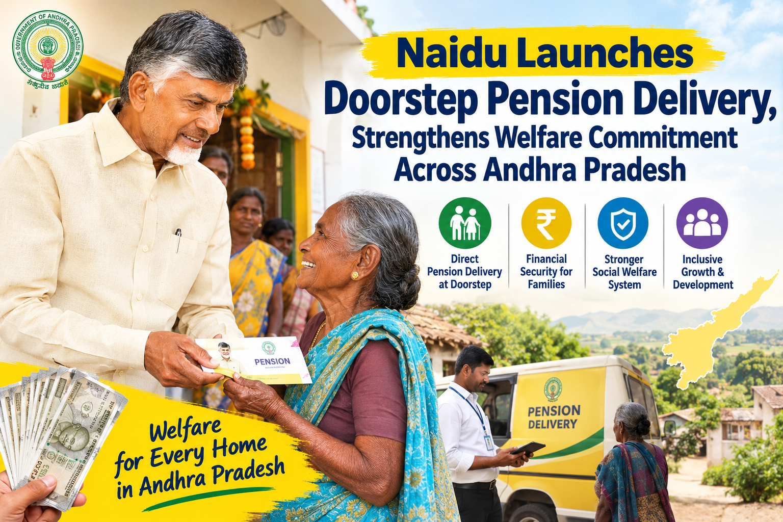 Naidu Launches Doorstep Pension Delivery, Strengthens Welfare Commitment Across Andhra Pradesh